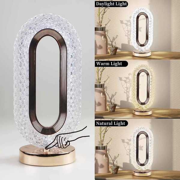 Oval Crystal Table Lamp Touch Control LED Light with 3 Levels Brightness Rechargeable Lamp Room Decor Night Light for Bedroom