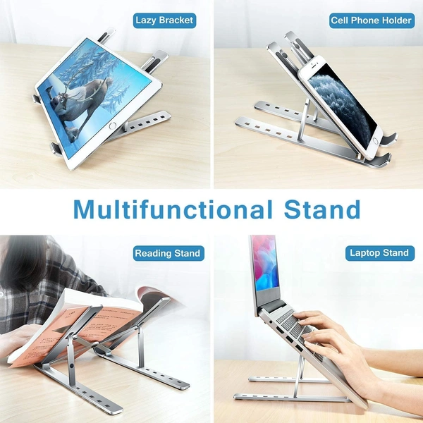 Aluminum Laptop Stand, MacBook Stand, Portable Laptop Stand, Gaming Laptop Stand, Foldable Laptop Stand, Compatibility Upto 15.6-Inch Laptop, Tab, and Mobile (Silver)