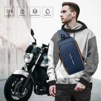 Anti-Theft Chest Bag for Men Women Sling Bag Crossbody Backpack Men's Shoulder Bag Waterproof Password Protection Shoulder Bag with USB, Blue with brown, Rucksack