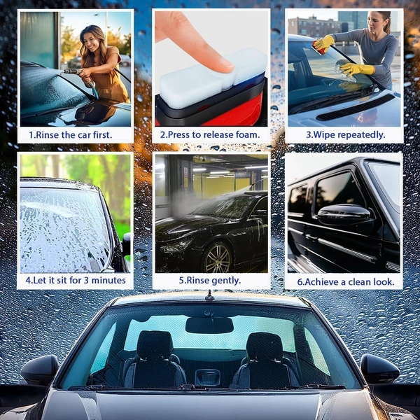 Oil Film Cleaning Brush, Glass Cleaning Tool with Hydrophobic Coating for Windshield, Improves Clarity and Visibility, Ideal for Removing Oil Film, Dirt and Grime
