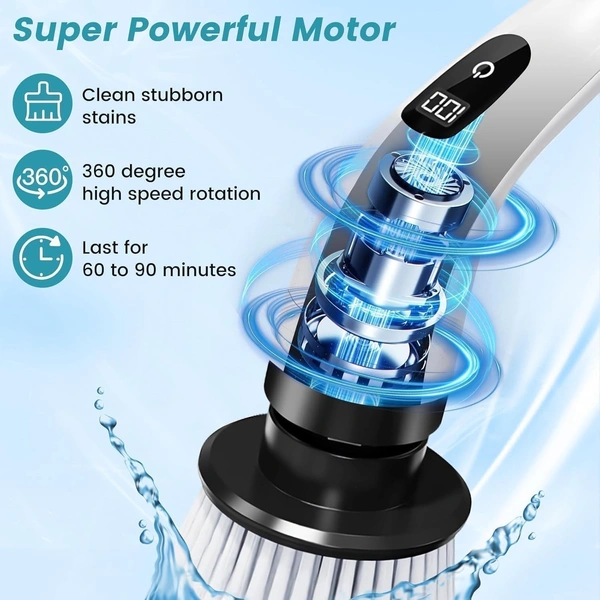 Electric Spin Scrubber,Cleaning Brush Scrubber for Home, 400RPM/Mins-9 Replaceable Brush Heads-90Mins Work Time,Adjustable Size