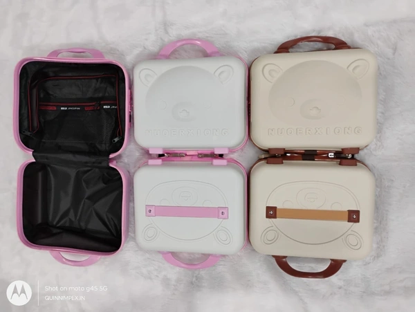 Women Small Hard Shell Cosmetic Bag 14 Inch /16 Inch Cute Bear Beauty Makeup Bag Organizer Cartoon Travel Suitcase Luggage Storage Bag, Beige, Small (14 Inch)