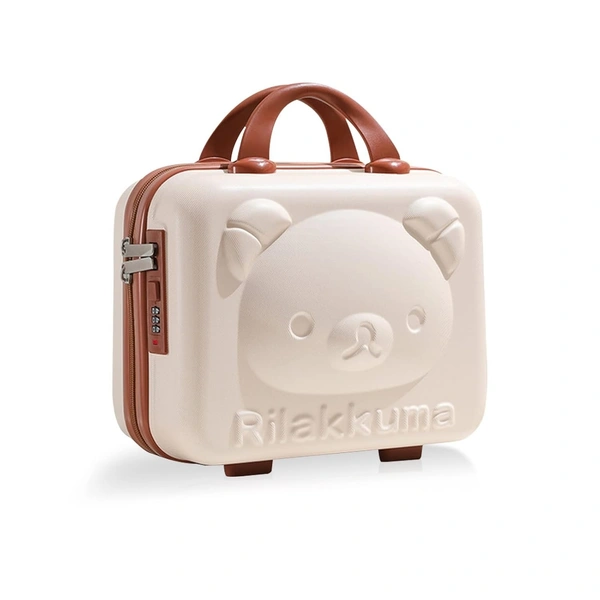 Women Small Hard Shell Cosmetic Bag 14 Inch /16 Inch Cute Bear Beauty Makeup Bag Organizer Cartoon Travel Suitcase Luggage Storage Bag, Beige, Small (14 Inch)
