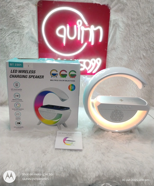 G Speaker Lamp - APP Control 3 in 1 Multi-Function Bluetooth Speaker with Wireless Fast Charging, RGB Light and Sunrise Alarm Clock for Bedroom & Bedside Table Wireless Charger Lamp