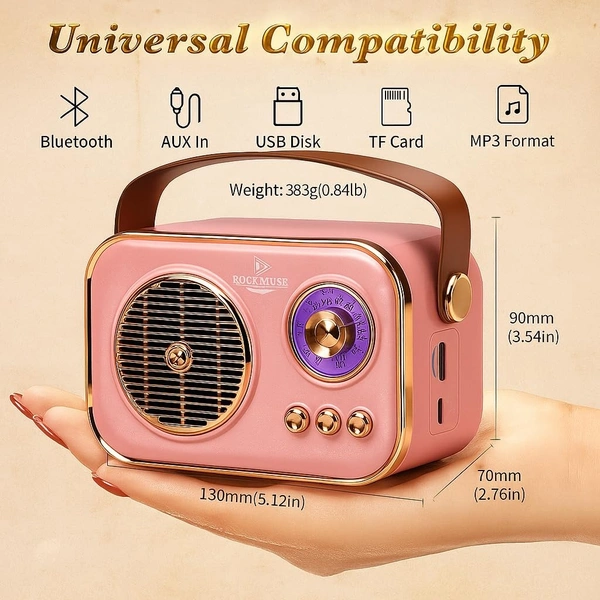 Vintage Bluetooth Wireless Speaker with USB/AUX Input & Hands-Free Calling Perfect for Gift (10W RMS Power)