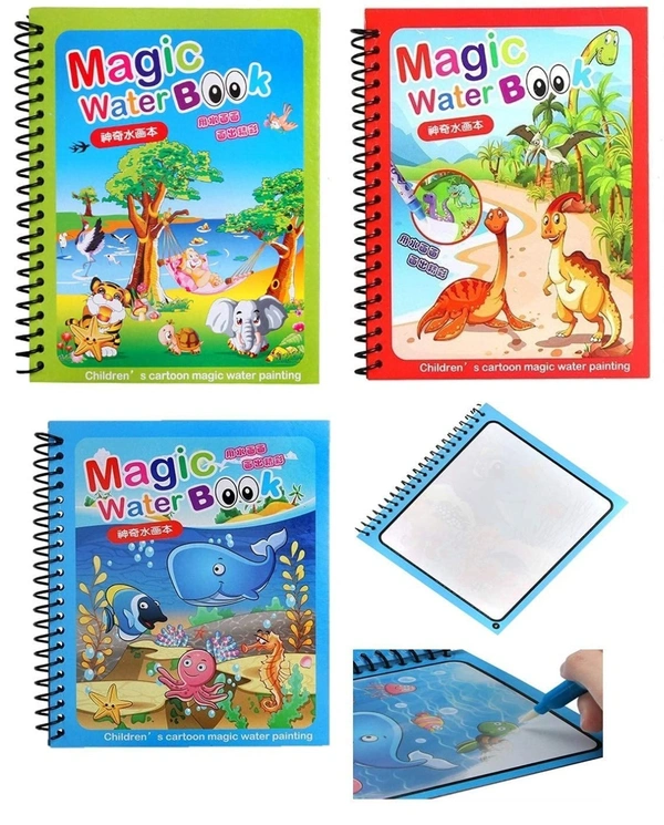 Pack Water Magic Coloring Books with Refillable Pens - No-Mess Water Reveal Activity Book Set for Kids - Reusable & Travel-Friendly
