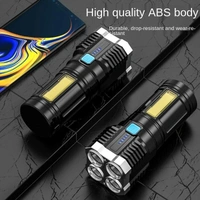 Emergency Torch Rechargeable Multifunctional Portable LED Flashlight Torch Long Distance Beam Range with 4 Lighting Modes and COB Light for Outdoor, Indoor,Hiking,Walking,Camping