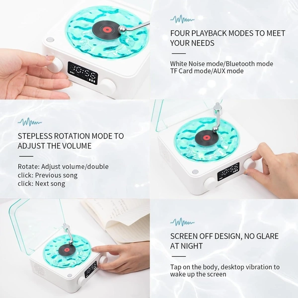 Retro-Style Wireless Waves Bluetooth Speaker, Aqua Vinyl Speaker, The Waves Vinyl Player with Ambience Light and Clock for Bedroom, Office, Party