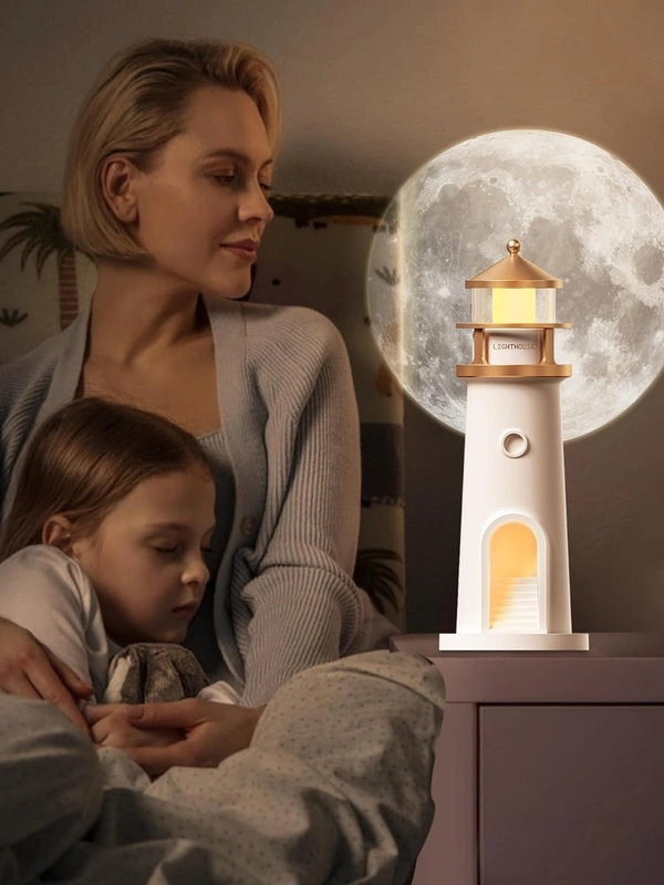 Moon Lamp Projector Night Light,Lighthouse Decor Light Night Light for Kids,Moon Light Galaxy Projector Rechargeable LED Aesthetic Table Lamp