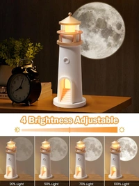 Moon Lamp Projector Night Light,Lighthouse Decor Light Night Light for Kids,Moon Light Galaxy Projector Rechargeable LED Aesthetic Table Lamp