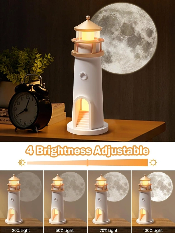 Moon Lamp Projector Night Light,Lighthouse Decor Light Night Light for Kids,Moon Light Galaxy Projector Rechargeable LED Aesthetic Table Lamp