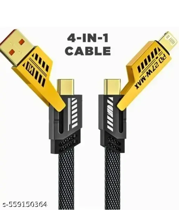 Quad Pro 4-in-1 Metal Flat Braided Indestructible Cable (1.5m, 60W) – Ultimate All-in-One Charging Solution