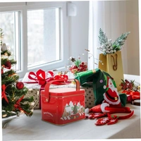 Christmas Metal Cookie Tins Xmas Square Candy Tinplate Container Holiday Treat Favor Box with Lid and Handle for Chocolate Christmas Wrapping Party Favor