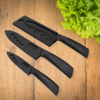 Stainless Steel Coated Black Color Kitchen Cutting Knife with Protective Cover|Ultra Sharp Edge Meat and Vegetable Knife of 3Pcs|Meat Knife 
