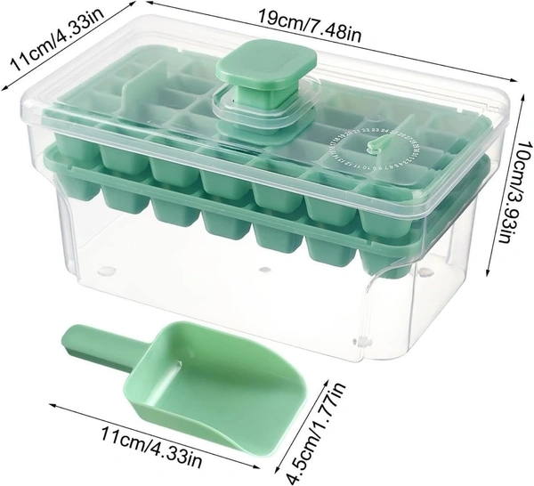 2 Layer Ice Cube Tray with Lid & Bin use for Home, Kitchen Easy Press Ice Tray Container Cube Tray with Storage Box Ice Cubes for Whiskey Cocktails, Mocktails, Soft Drinks