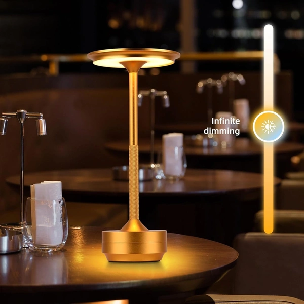 Metal Rechargeable Cordless Led Table Lamps Touch Sensor Light, 3-Levels Portable Dimming Wireless Battery Operated Lamp,Nightstand Lamp/Night Light/Restaurant Table/Outdoor/Coffee/Bar(Gold)