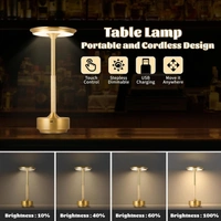 Metal Rechargeable Cordless Led Table Lamps Touch Sensor Light, 3-Levels Portable Dimming Wireless Battery Operated Lamp,Nightstand Lamp/Night Light/Restaurant Table/Outdoor/Coffee/Bar(Gold)