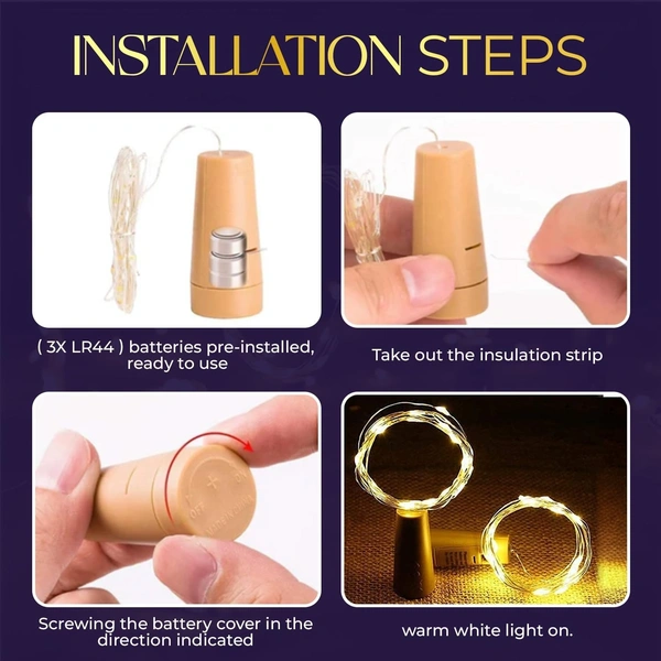  Wine Bottle Cork Lights – 20 LEDs Copper Wire String Lights | Battery Operated Fairy Lights for Bottle, DIY, Home, Party, Wedding, Diwali Decoration