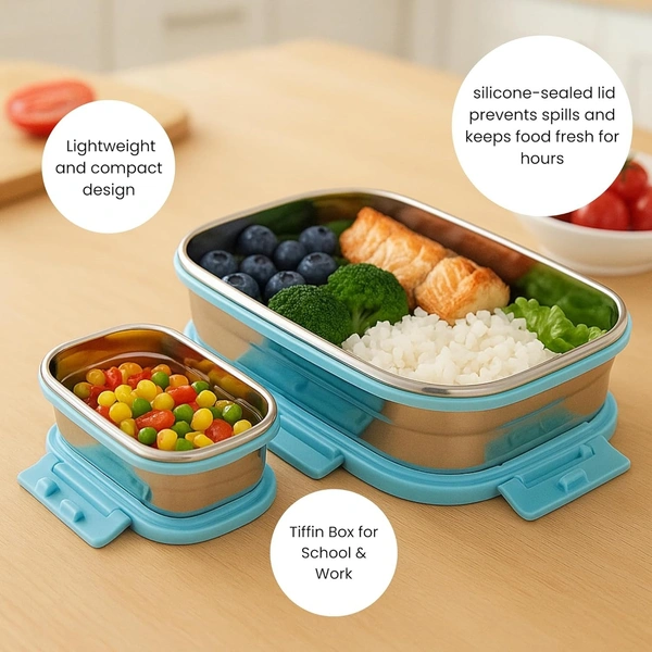 Stainless Steel Lunch Box | Tiffin Box for School & Work | Airtight Leak-Proof Lunch Box for Office | 1000 ml (Sea Green)