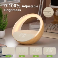 Alarm Clock with Wireless Charging, Speakers Bluetooth 5.3, 15W Wireless Charger Bedside Alarms Clocks, Sunrise Simulation Wake Up Night Light, 2400 mah Alarm Clock for Bedroom Iphone/Samsung