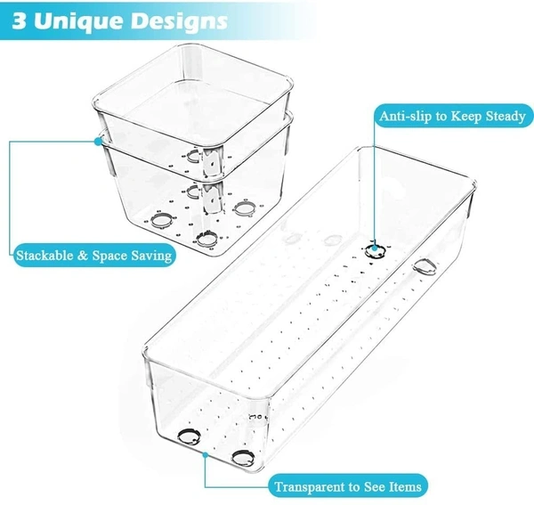  Acrylic Cosmetics Drawer Organizer Storage Bins With Various Size For Kitchen, Office, Bathroom, Vanity Makeup Organiser - MEDIUM 3*6 INCH