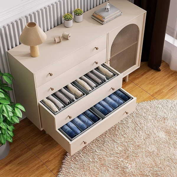 BAGS Clothes Drawer Organizer For Jeans,Wardrobe Clothes Organizer For Folded Clothes,Clothes Storage Organizer For Jeans,Sweater,Dresses,T-Shirts - GREY