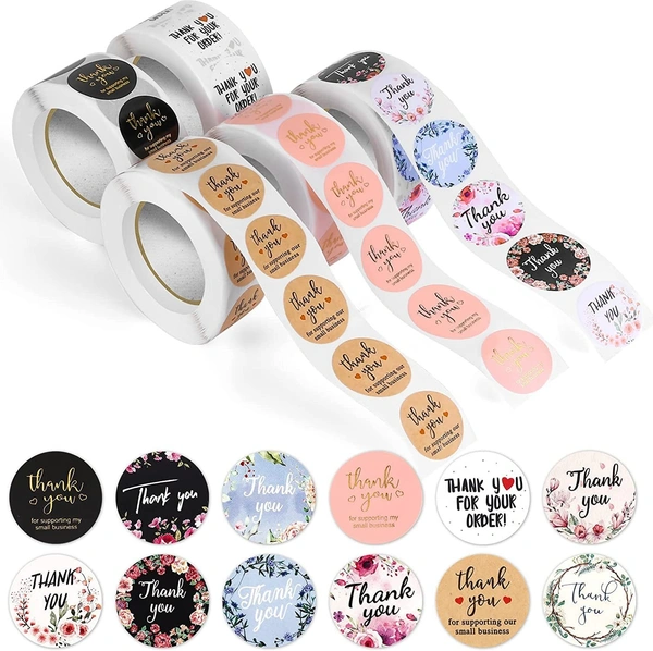 500pcs Round Multi Designs Thank You Stickers, Thank You Stickers for Packaging and Small Business (Thank You Sticker)