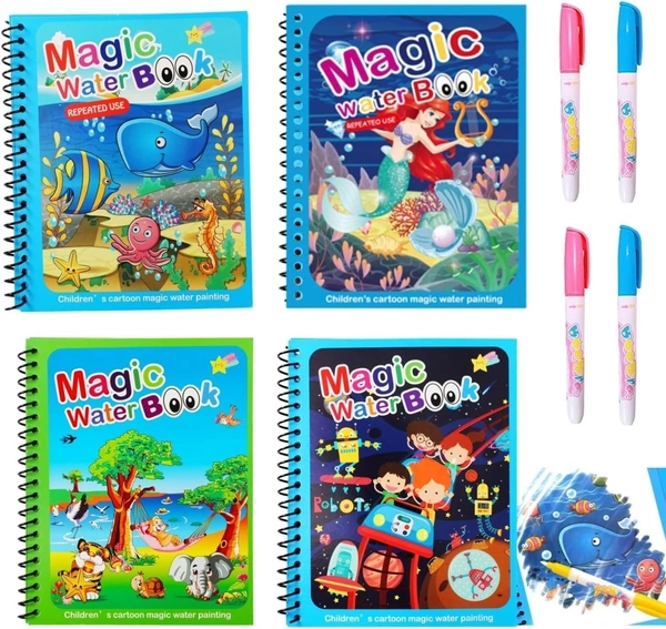 1 Pc Water Magic Coloring Books with Refillable Pens - No-Mess Water Reveal Activity Book Set for Kids - Reusable & Travel-Friendly