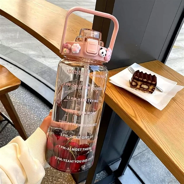 2 L Capacity Water Bottle Belt Straw Transparent bottle