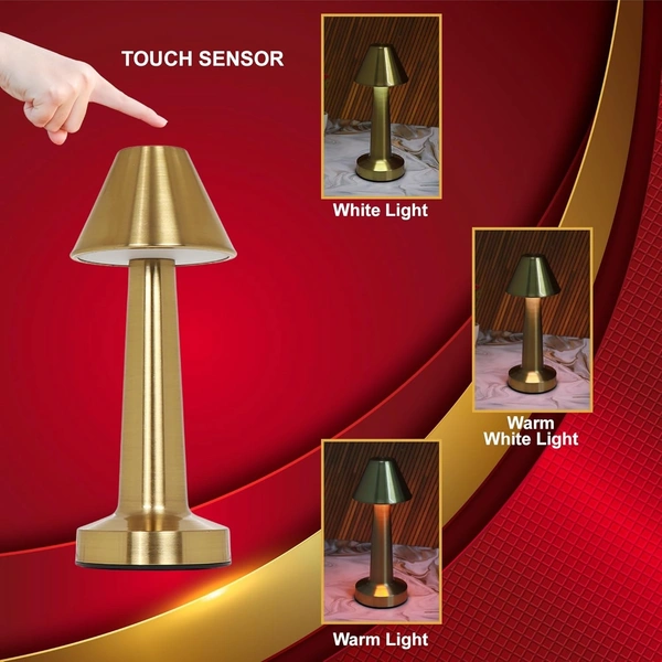 Touch Table Lamp, Metal Golden Finish, Bedroom Side Desk Light