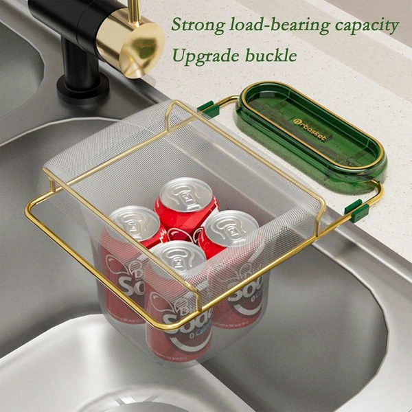 ( 50 PCS Mesh Bag ) Kitchen Sink Filter Rack Foldable Sink Strainer Residue Filter Screen Holder Stand Waste Garbage Net Shelf (Green+ 50pcs nets)