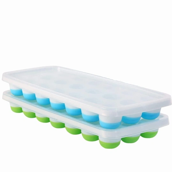 Pop Up Ice Cube Trays for Freezer with Lid | Easy Release Flexible Silicone Bottom | 21 Cavity Pop Up Ice Cube Trays | Round Ice Cubes Maker for Freezer/Cocktail 