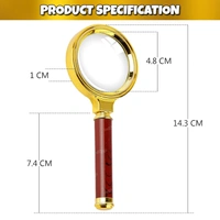 90mm Magnifying Glass for Reading/Map, Double Glass High Power Antique Handheld Magnifier Glass for Kids (Golden) - 90mm