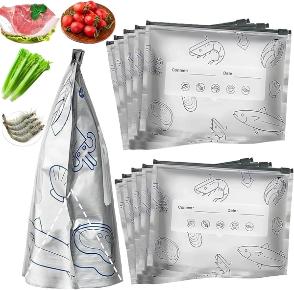 Pack of 10 Reusable Sealed Aluminum Foil Fresh-Keeping Bag,Frozen Meat for Long-Lasting Freshness, Suitable for Kitchen Vegetable, Fruit, Sandwich Refrigerated Bags