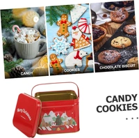 Christmas Metal Cookie Tins Xmas Square Candy Tinplate Container Holiday Treat Favor Box with Lid and Handle for Chocolate Christmas Wrapping Party Favor