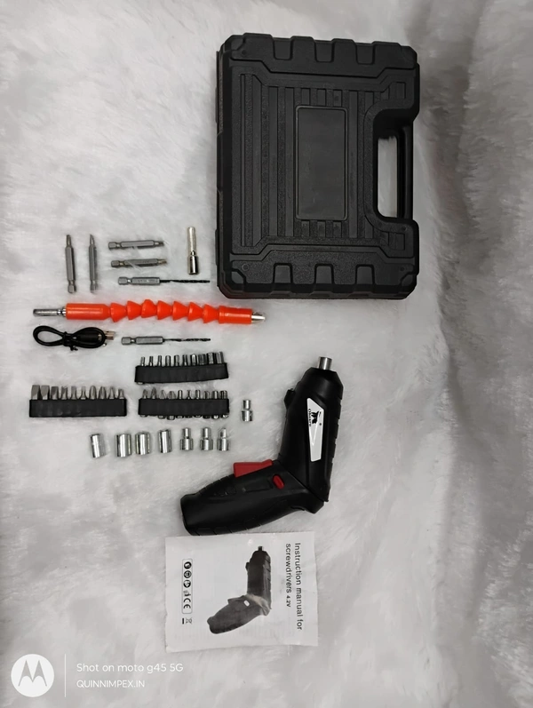 Metal Electric Screwdriver with 47 pcs Screwdriver Bit Set, Front LED Light, Flexible Shaft, Carrying Case, for Household - [Black-Pack of 1]