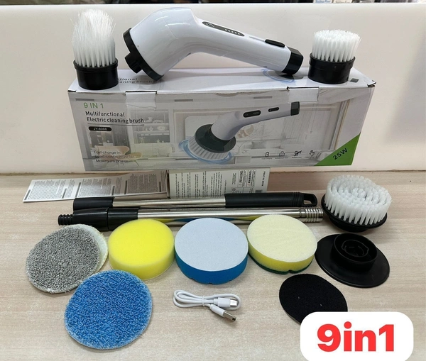 Electric Spin Scrubber,Cleaning Brush Scrubber for Home, 400RPM/Mins-9 Replaceable Brush Heads-90Mins Work Time,Adjustable Size