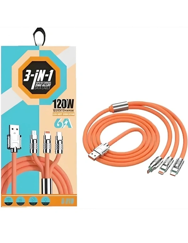 120W 3 in 1 Chubby Charging Cable Heavy Duty Charger Cord Chubby Charging Cable Zinc Alloy Soft Silicone Compatible with Cellphone Tablets,Fast Charging