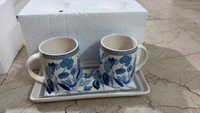 'Floral Bliss' Ceramic Coffee Mugs Set of 2 (300 ml, Microwave and Dishwasher Safe, Handcrafted) | Ceramic Ceramic Coffee Mug Coffee Cup Set of 2 Tea Mugs Set Tea Cups Ceramic Mugs