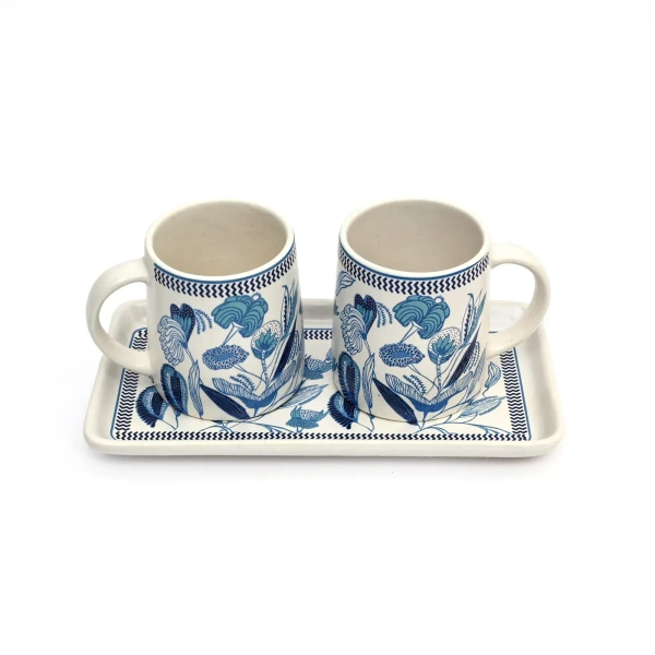 'Floral Bliss' Ceramic Coffee Mugs Set of 2 (300 ml, Microwave and Dishwasher Safe, Handcrafted) | Ceramic Ceramic Coffee Mug Coffee Cup Set of 2 Tea Mugs Set Tea Cups Ceramic Mugs