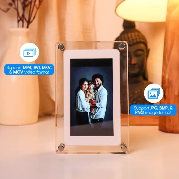 Digital Photo Frame with Video & Music Playback | 8GB Memory, HD Display, USB, Rotating Screen | 7" Live Picture Frame with Sound | Acrylic Frame – Gift for Home Decor,Bedroom & Wedding