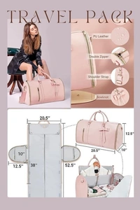 Garment Bag for Travel, Large Polyester Cloth Duffle Bag for Women, Waterproof Garment Bags for Travel with Built-In Shoe Pocket, 3 in 1 Hanging Suitcase Suit Travel Bags, Gifts for Women Includes 1 Strap & 1 Waterproof cosmetic pouch