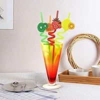 (Pack of 4) Curly Spiral Reusable Straws with Silicone Buckles, Smoothie Drinking Straws for Milkshakes Juice Drinks Plastic Straws for Kids, Birthday Party Decorations for Boys and Girls