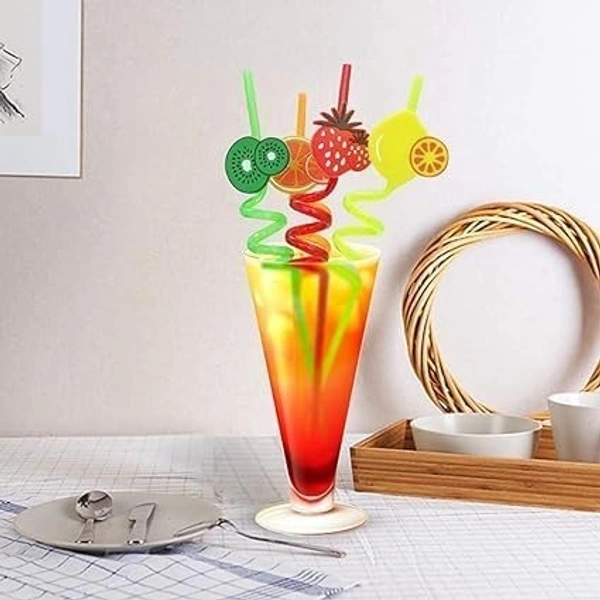 (Pack of 4) Curly Spiral Reusable Straws with Silicone Buckles, Smoothie Drinking Straws for Milkshakes Juice Drinks Plastic Straws for Kids, Birthday Party Decorations for Boys and Girls