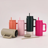 1500ML Mug Tumbler with Handle and Straw Lid, Stainless Steel Large Water Bottle Gifts for Women Men Him Her