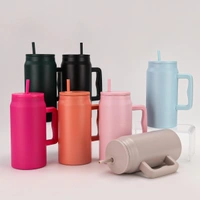 1500ML Mug Tumbler with Handle and Straw Lid, Stainless Steel Large Water Bottle Gifts for Women Men Him Her