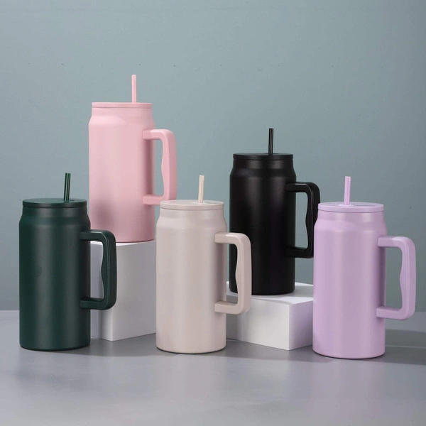 1500ML Mug Tumbler with Handle and Straw Lid, Stainless Steel Large Water Bottle Gifts for Women Men Him Her