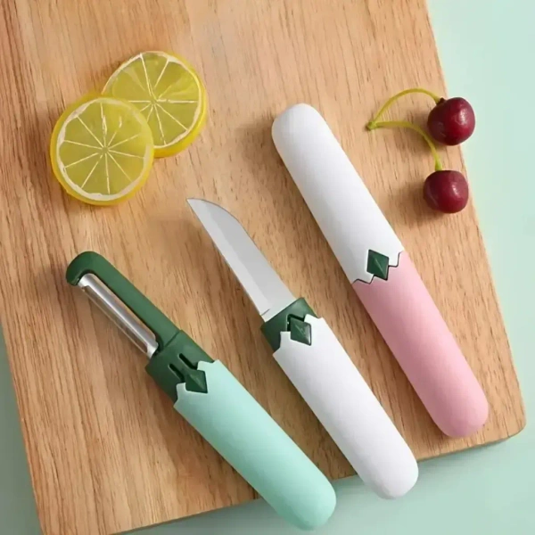 2-in-1 Folding Ceramic Fruit Knife with Sawtooth Peeler for Slicing and Peeling