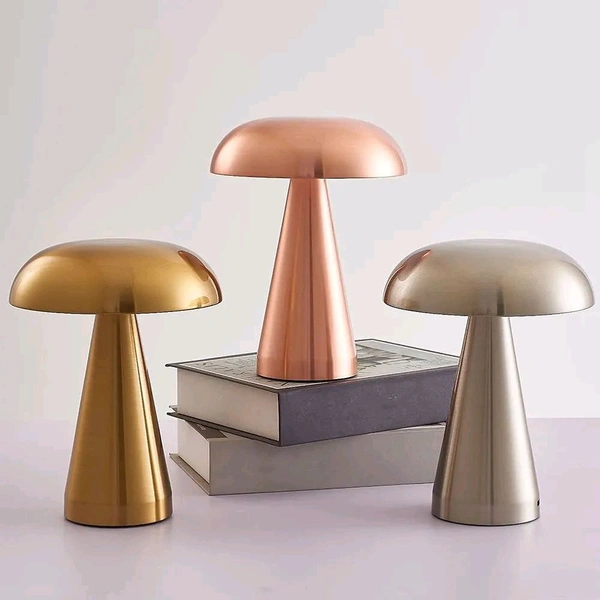 Mushroom Shape Portable LED Table Lamp 3-Colour Changing USB Rechargeable Metal Night Light Lamp | for Bedroom, Bedside, Living Room, Home Decoration, Restaurant Bar
