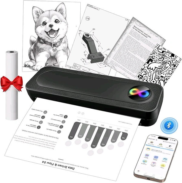 Portable Thermal Wireless Printers for Travel, Inkless Bluetooth Printer Support for 8.5"x11" US Letter & A4 Thermal Paper Compatible with iOS, Android & Laptop for Tattoo,Office
